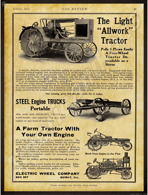 1915 Electric Wheel Company New Metal Sign: Allwork Tractor - Quincy, Illinois