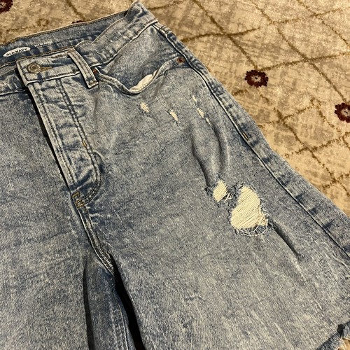 OLD NAVY Sky-Hi Short 6 Extra High Rise Button Fly Medium Distressed Cutoffs - Picture 3 of 11