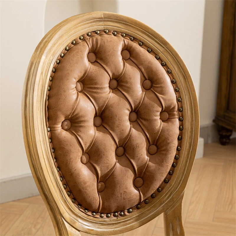 Juego de 2 sillas de comedor tapizadas de cuero PU de madera maciza French Country naranja Foto 3 de 4