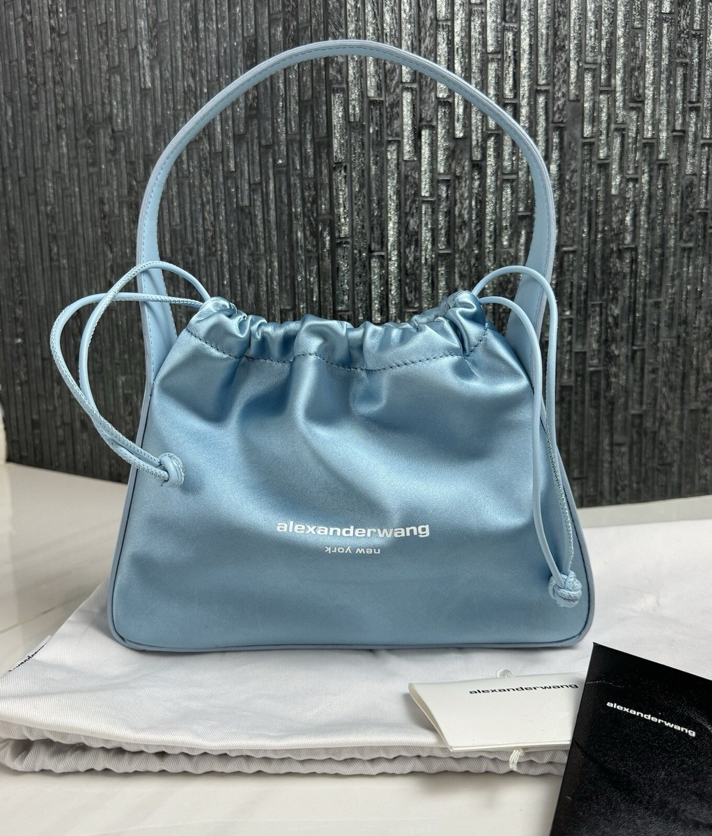 Authentic Alexander Wang Baby Blue Small Ryan Bag In Satin