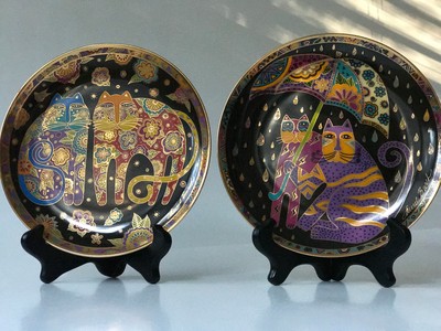 Laurel Burch Art Cats by Franklin Mint Collection Plates Set of 2