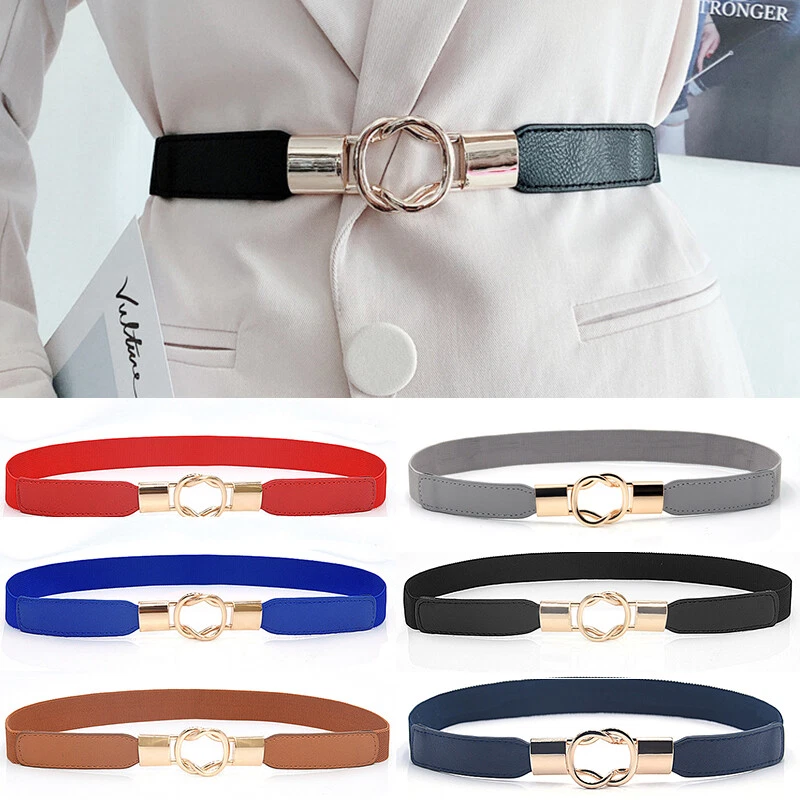 Womens Belt Stretch Elastic Skinny Waist Ladies Dress Waistband Metal  Buckle