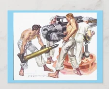 POSTCARD Print / Joseph LEYENDECKER / Navy sailors with gun, 1918 (blue border)
