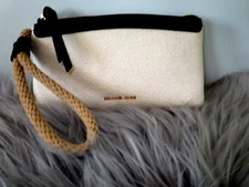 Michael Kors Talia Natural Canvas Black Leather Rope Wristlet Wallet