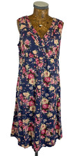 ESPRIT DRESS 14 BLUE PINK Floral Fit & Flare Sleeveless Shirring Midi Casual