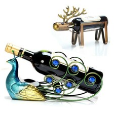 Modern Wine Holder Rack Bottle Stand Peacock Shelf Metal Cabinet Ornament Xmas