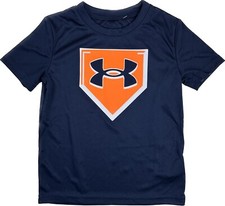 Under Armour Kids Blue Orange Short Sleeve Polyester UA Logo Athletic Shirt Sz 4