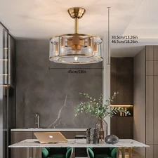 18inch 40W Industrial Indoor Cage Ceiling Fan Chandelier Gold w/ Remote Control