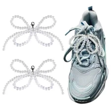 2Pcs Pearl Crystal Bow Shoe Charms for Sneakers Clip on Bowknot Shoe Lace Cha...