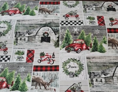 3 Wishes - Christmas Farmhouse Patch Quilting and Crafting Fabric With Barns 