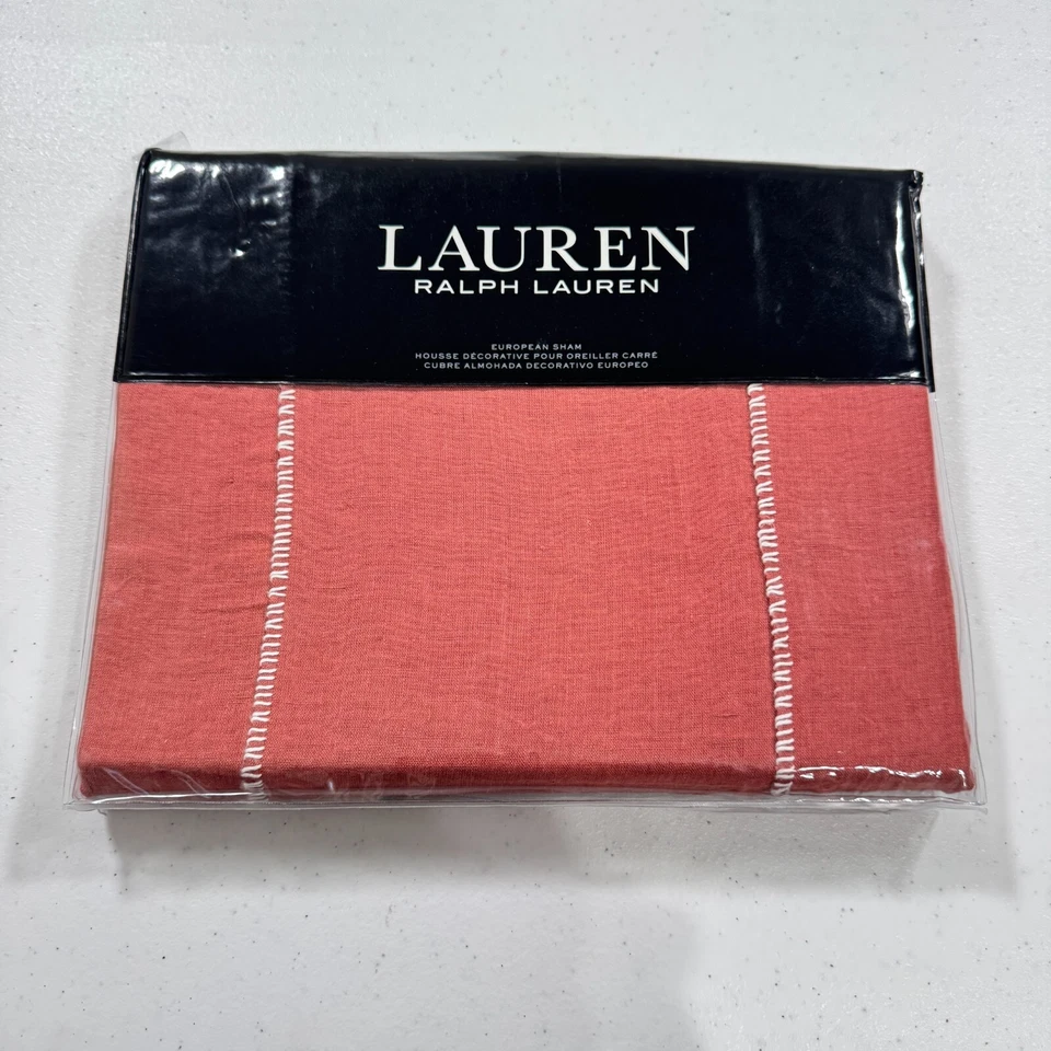ralph lauren euro sham коралловый красный кайден деревенский 100% лен современный традиционный - Изображение 2 из 4