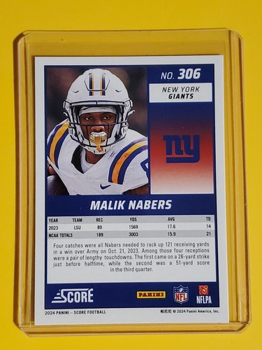 Malik Nabers 2024 Panini Score #306 Rookie RC New York Giants LSU Tigers - Picture 7 of 11
