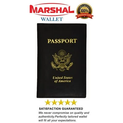 MARSHAL Genuine Leather US Passport Cover ID Holder Wallet Travel Case Handmade Black