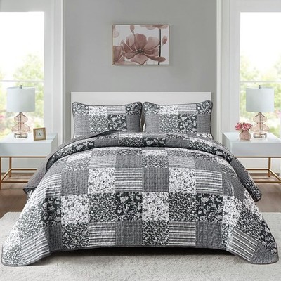 Mybedsoul Black Grey Boho Quilt Set California King,