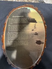 Vintage  Footprint Poem on Tree Trunk Log Slice Wood Decor Wall Artwork 11.5x7.5