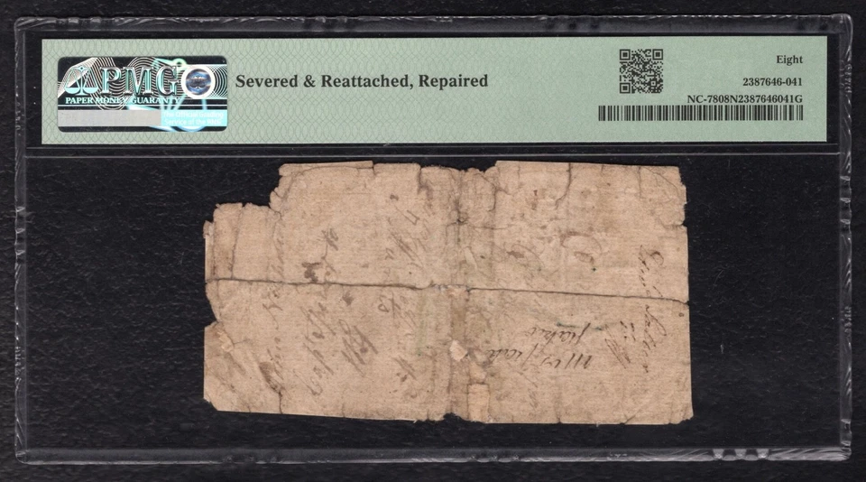 NC-78 MARCH 9, 1754 15s FIFTEEN SHILLINGS NORTH CAROLINA COLONIAL NOTE PMG VG-8 - Image 2 of 2