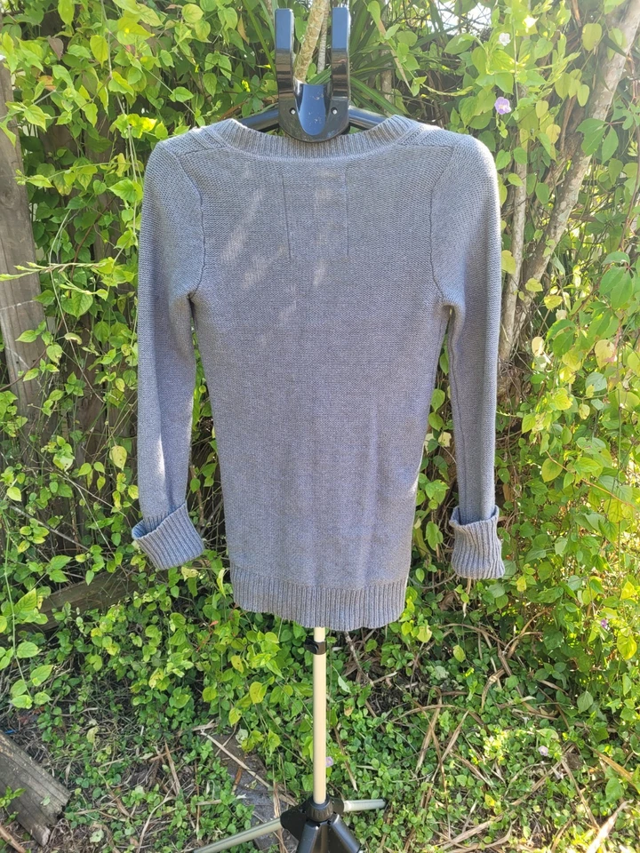Suéter Henley tejido con cable Hollister vintage Y2K mezcla de pelo de conejo talla L gris Foto 3 de 4