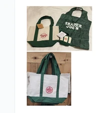Bundle Trader Joe's Green Set: Large+Mini Canvas Totes + Micro Tote&Grocery Bag