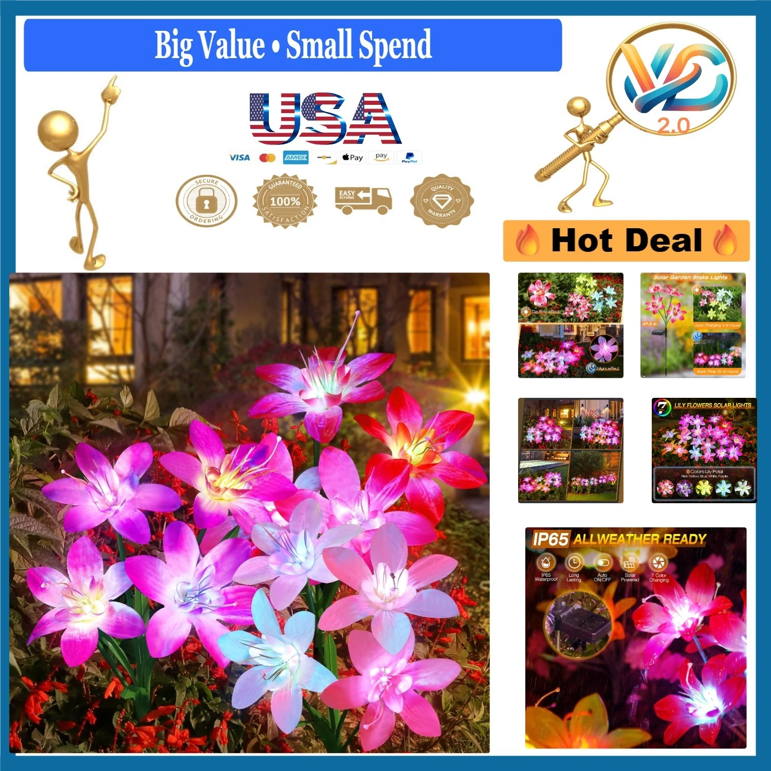 New Upgraded Solar Flower Lights 5 Pack Color Changing Waterproof Garden Decor