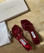 Jimmy Choo Etana 50 Red Leather Heels Size 7.5 Brand New