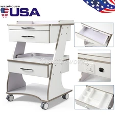 Dental Medical Mobile Cart Metal Built-in Socket Rolling Tool Trolley+2Pc Drawer