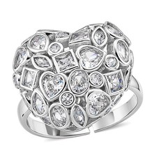 Cubic Zirconia Heart Ring in Silvertone Size 8.5-10.5