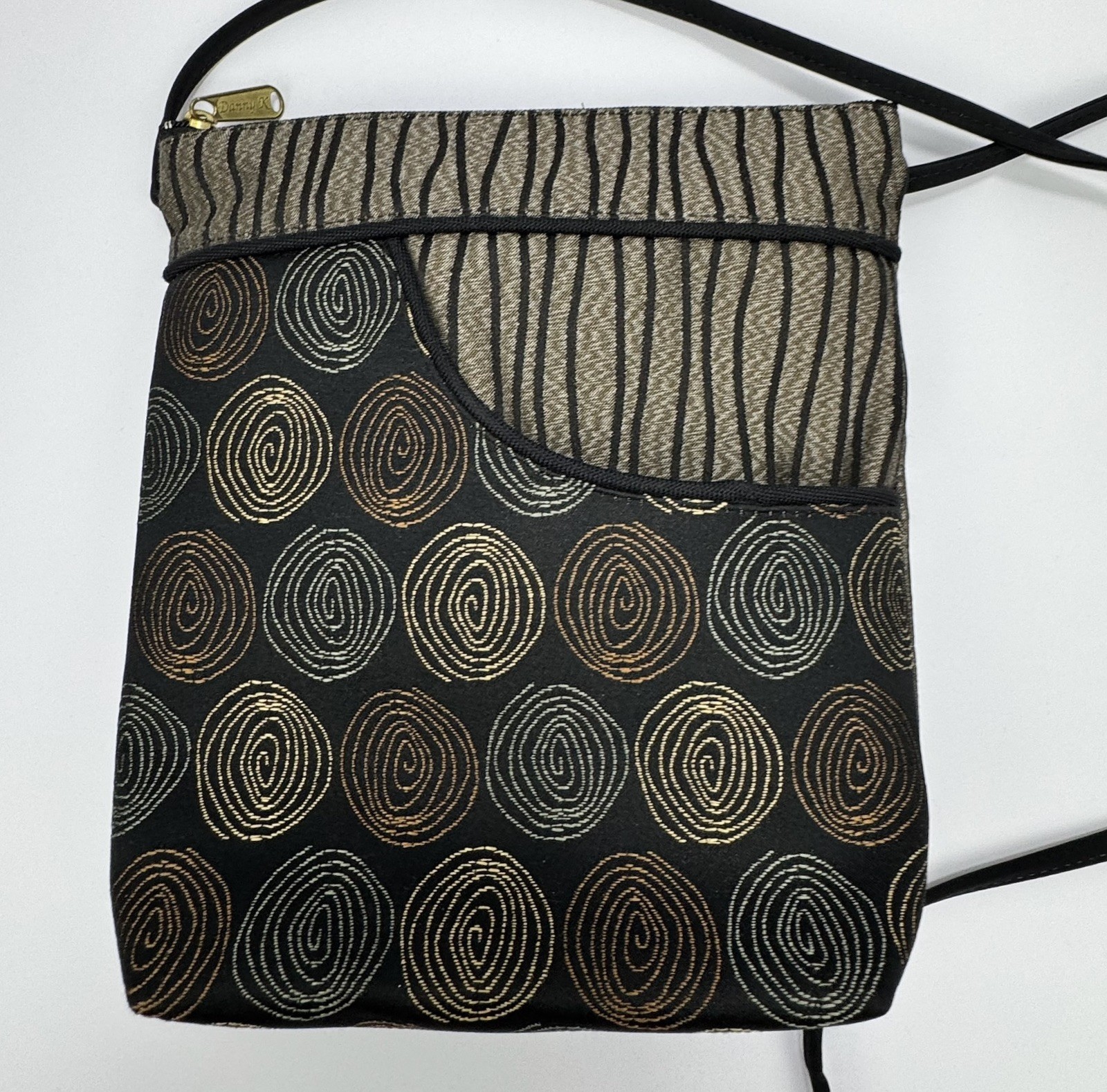 Brown Geometric Patchwork Tapestry Crossbody Bag … - image 2