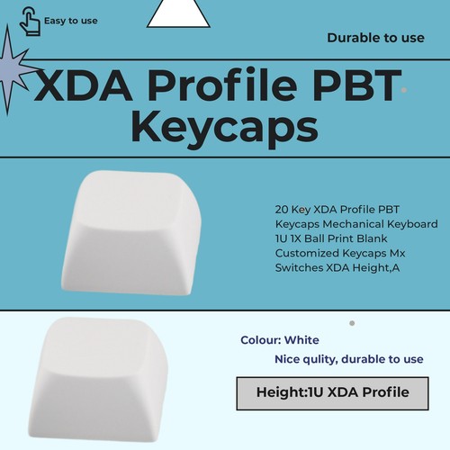 20 Key XDA Profile PBT Keycaps Mechanical Keyboard 1U 1X Print Blank9283 - Photo 7/7