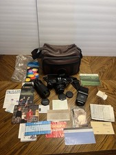 Vintage Canon SLR T50 35mm Film Camera Set Flash 2 Lenses Untested