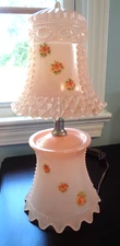 FABULOUS VINTAGE PINK DEPRESSION GLASS BOUDOIR LAMP-DIAMONDS-HOBNAILS-SCALLOPS