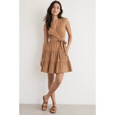 Nine West Brown Wrap Dress Sleeveless V-Neck Tiered Skirt Medium NWT