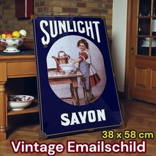  Vintage Alt SAVON SUNLIGHT Emaile Reklame Schild Enamel Plaque Sign ÉMAILLÉE