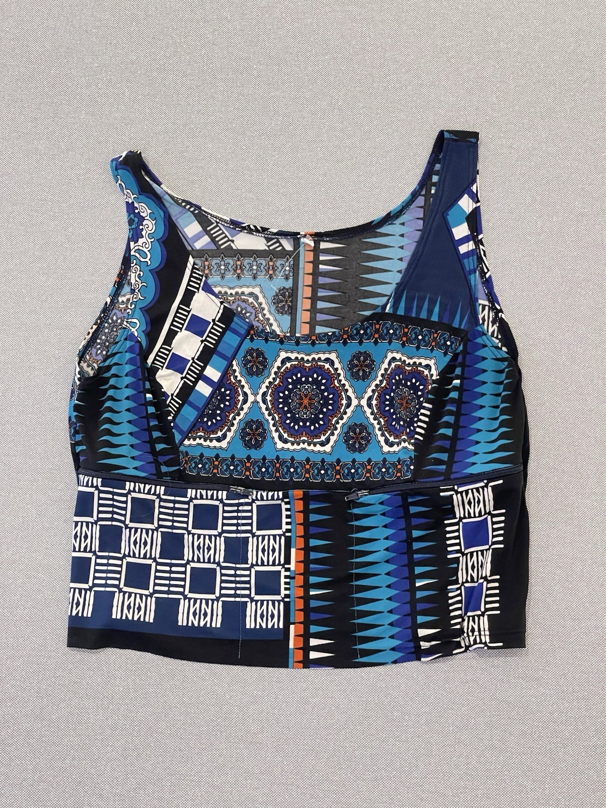 Boho Patchwork Crop Top Medium Blue Multicolor Sl… - image 1
