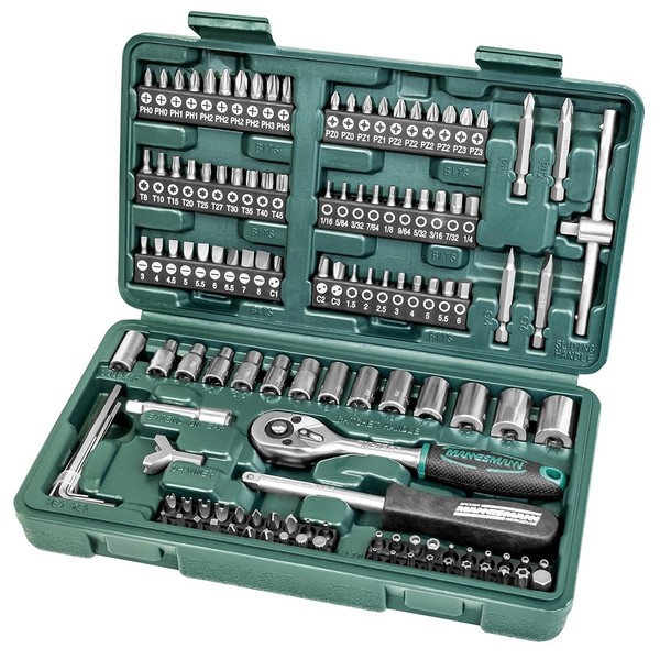 Mannesmann SteckschlüSsel Bitsatz Werkzeugkoffer 130Tlg Chrom-Vanadium-Stahl Set-image