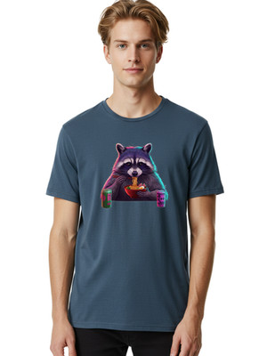 Raccoon-Eating-Noodles-1 Mens Graphic Tee, 100% Cotton, Casual Summer Wear