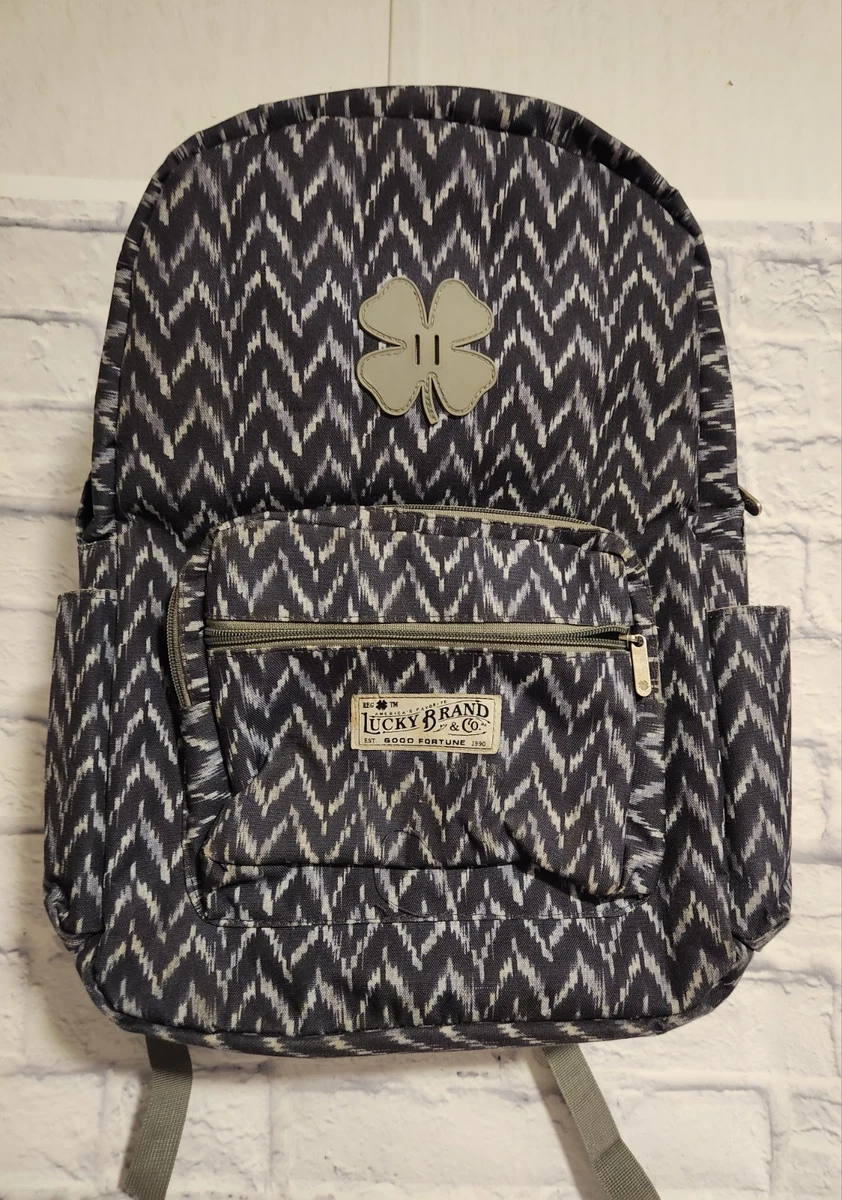 Lucky Brand Black Geometric Pattern Canvas Faux Leather Backpack display picture 3