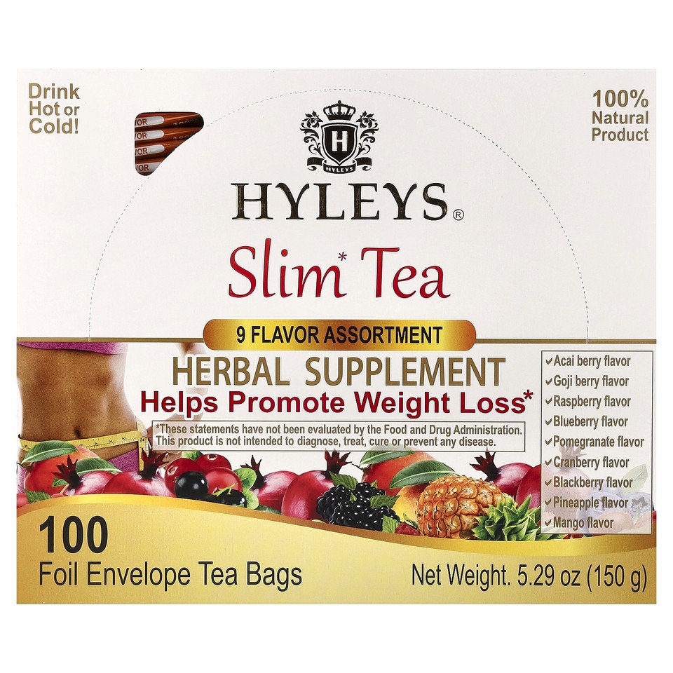 Slim Tea, 9 Flavor Assortment , 100 Foil Envelope Tea Bags, 5.29 oz (150 g)