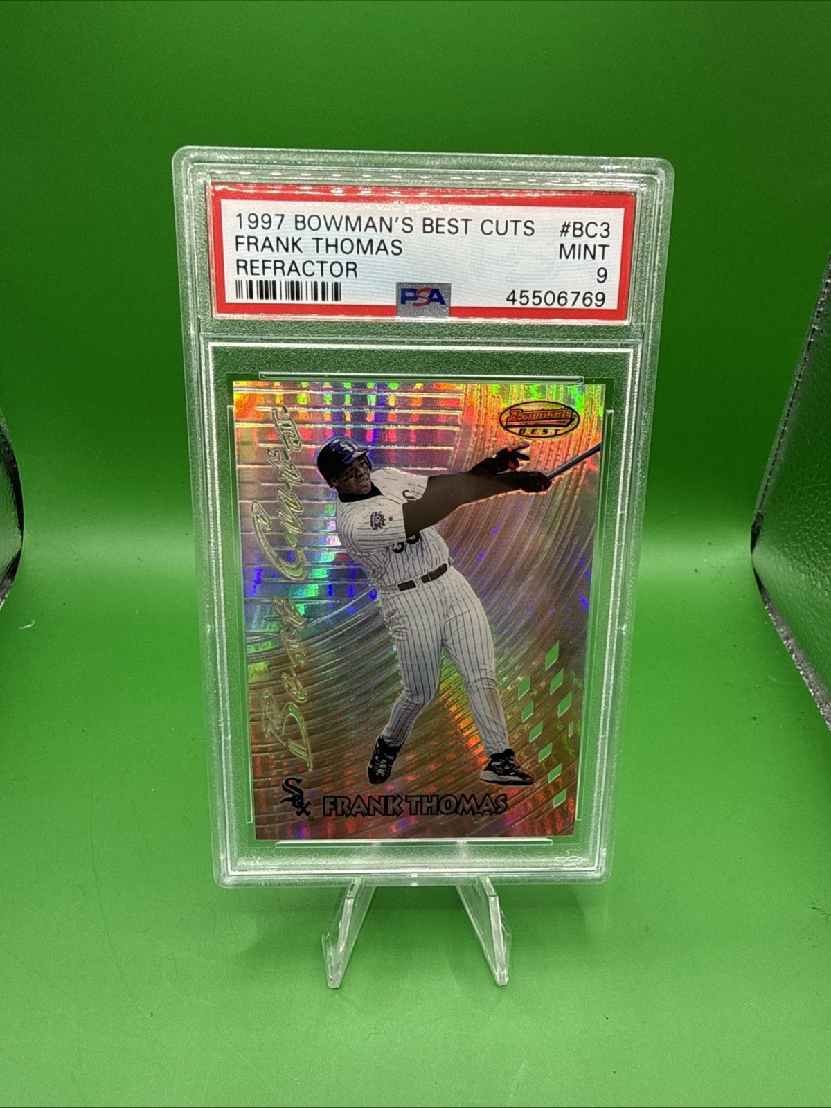 1997 Bowman's Best Cuts Refractor #BC3 Frank Thomas HOF White Sox PSA 9 view 1
