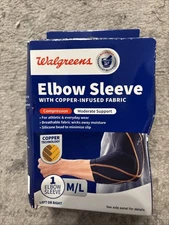 Walgreens Elbow Sleeve W/Copper Infused Fabric M/L Moderate Compression Support