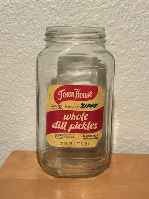 Vintage Town House Brand Zippy Dill Pickles Glass Jar w/Label No Lid 22 Fl Oz
