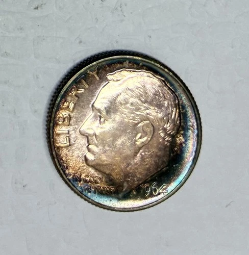 Monster-Toned 1964-D Silver Roosevelt Dime, Brilliant Uncirculated
