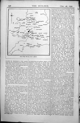 Old Recent Earthquake England Map Showing Areas Affected Hereford 1896 19th