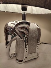 Image of Silver Ceramic Elephant Table Lamp Sparkly With Black Shade