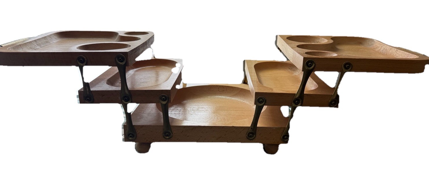 VTG MCM Karoff Fold-Away Expanding Board Wood Jewelry Tray Charcuterie 60's