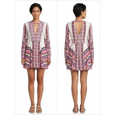 Free People Boho Geometric Print Cutout Long Sleeve Mini Dress Women Size 4