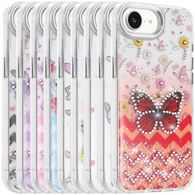 For Apple iPhone 16e/17e Phone Case Resin Epoxy Design Diamond Metal Edged Cover