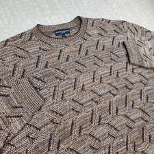 Vintage Grandpa Sweater Men Large Geometric Chunky Knit Crewneck Italy Made
