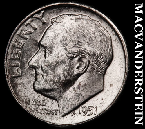 1951 Silver Roosevelt Dime - Choice Gem Brilliant Unc  Lustrous  #G7764