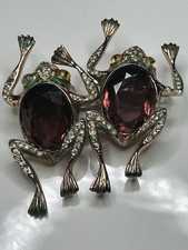 RARE Coro Duette Frog Brooch by Katz Enamel Rhinestone 925 Amethyst Bellies READ
