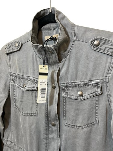 New See Info Max Jeans Military Style Jacket SZ M Zip & Snap Closure Pockets - Picture 4 of 9